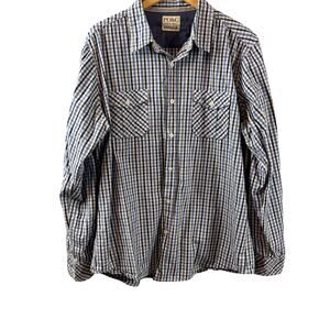 PD & C Paper Denim Cloth Button Up Dress Casual Long Sleeve Plaid Check XL